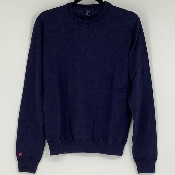 NEW! NAADAM x S.Pellegrino Size XS Basic Crew Navy Sweater $295 msrp J7-9 - Picture 2 of 11